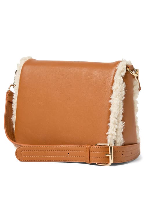 Urban Originals Faux Shearling Flap Crossbody Bag In Brown