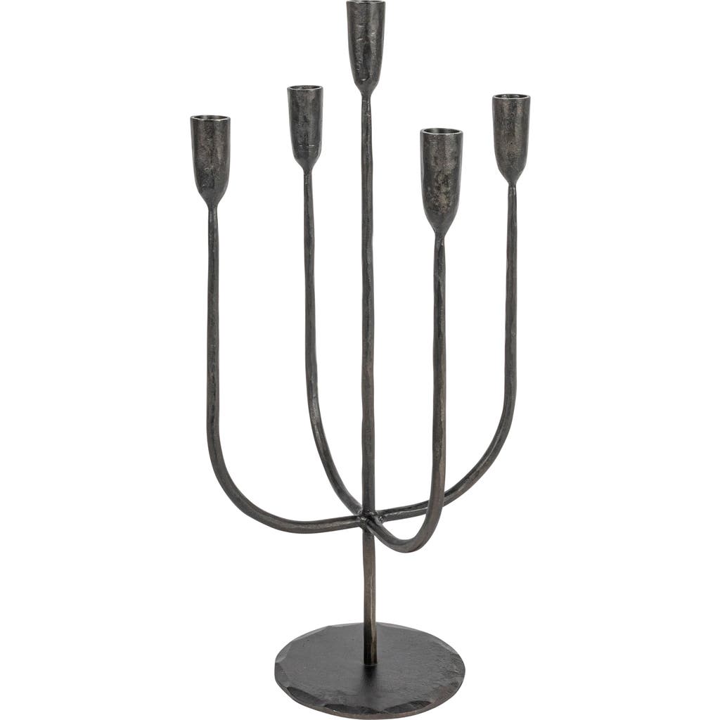 Storied Home Round Hand-forged 5 Taper Metal Candelabra, Black In Black