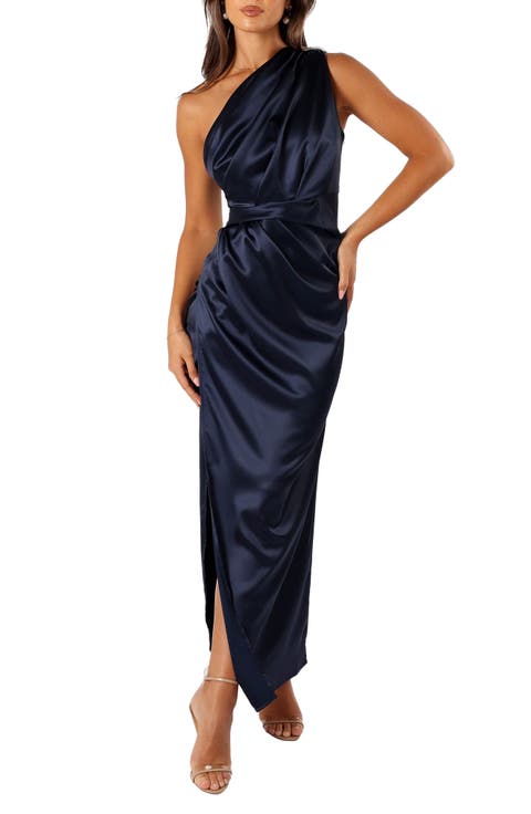 Nadia One-Shoulder Satin Maxi Dress