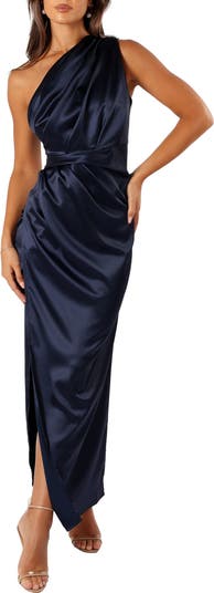 Nadia One-Shoulder Satin Maxi Dress