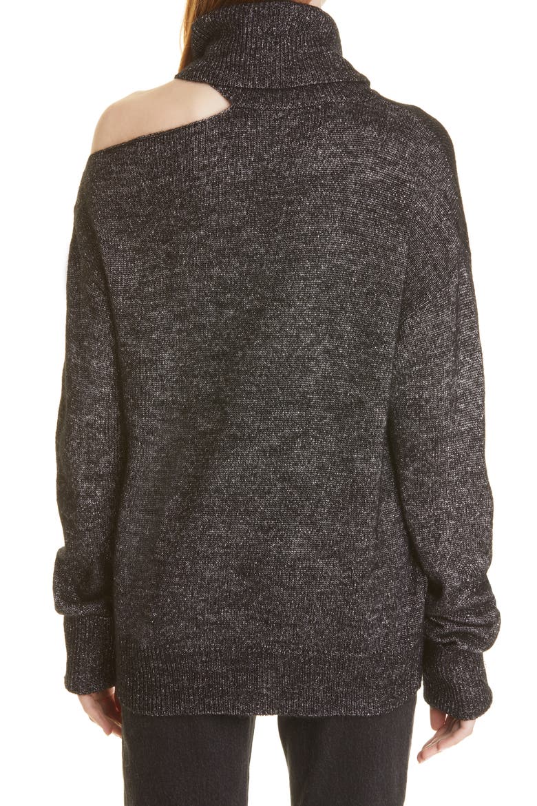 Raundi Cutout Shoulder Sweater, Alternate, color, BLACK W/ SILVER