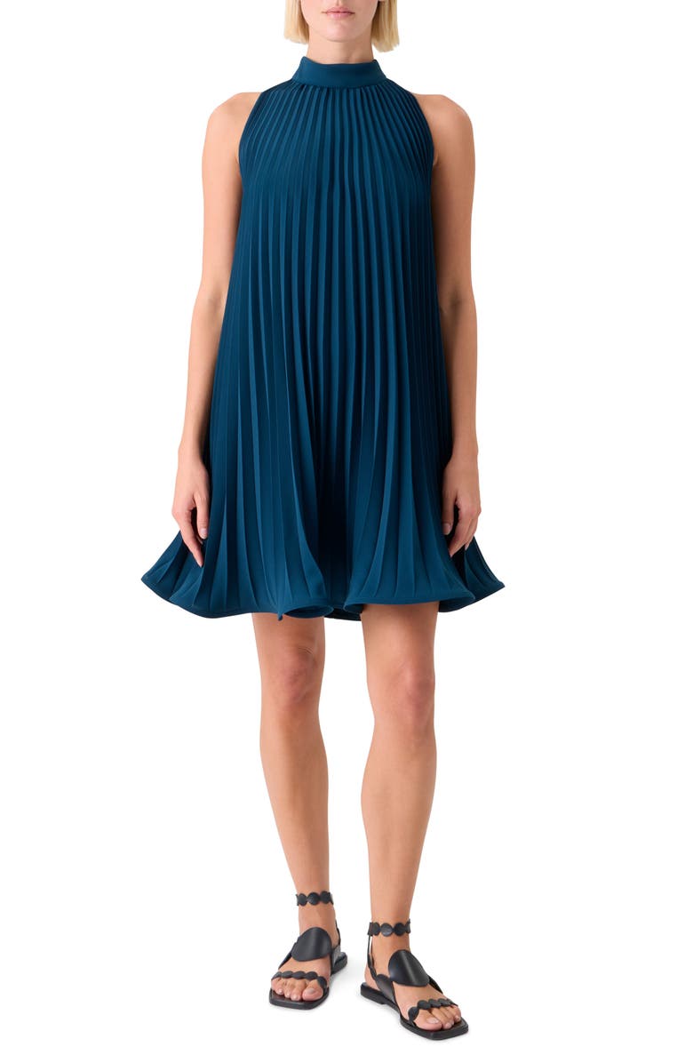Akris punto Pleated Crepe Trapeze Dress, Main, color, Dark Blue
