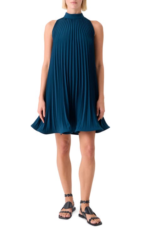 Pleated Crepe Trapeze Dress
