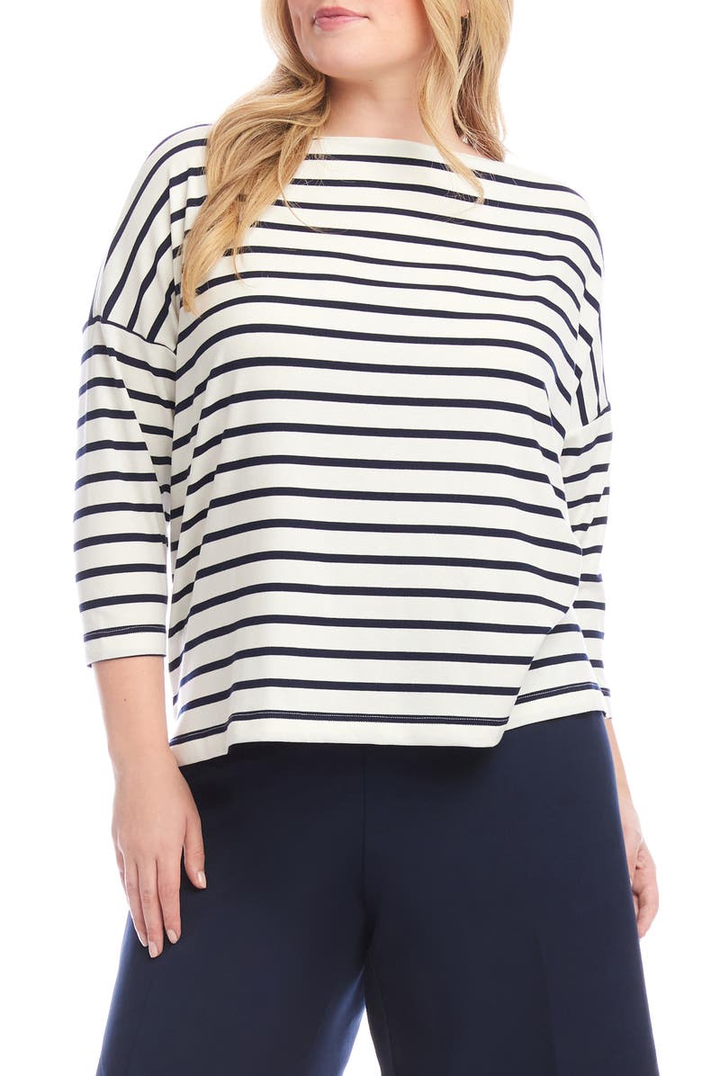 Karen Kane Stripe Boat Neck Top, Main, color, Cream W/ Navy