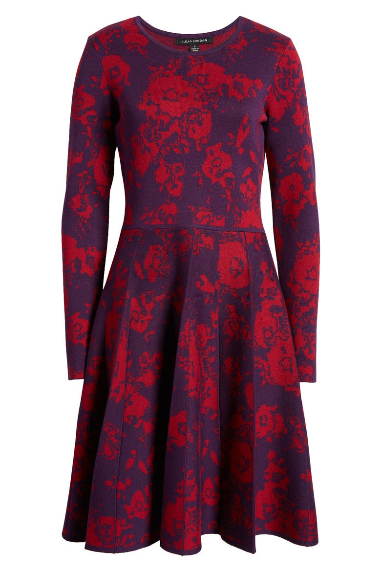 Floral Long Sleeve Sweater Dress, Alternate, color, RED MULTI