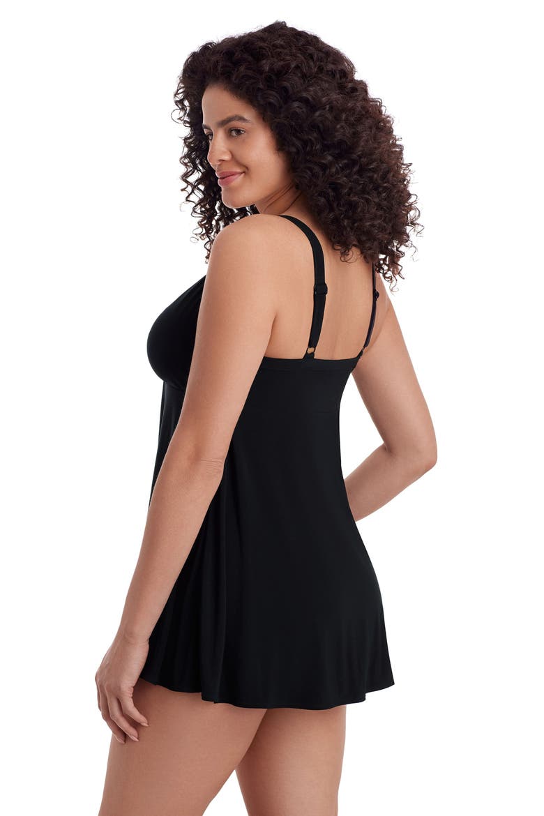 Twist Front Long Torso Swim Dress, Alternate, color, Black