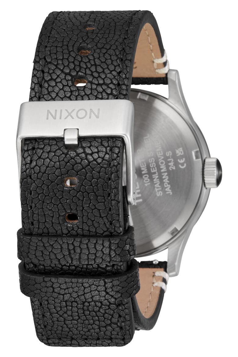The Sentry Leather Strap Watch, 42mm, Alternate, color, SILVER / ROSEWOOD / BLACK