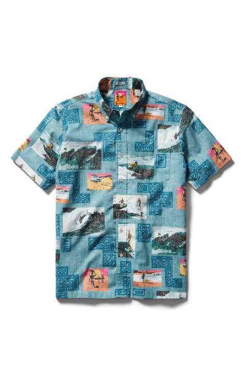 The Endless Summer 60th Commemorative Short Sleeve Cotton Blend Button-Down Shirt