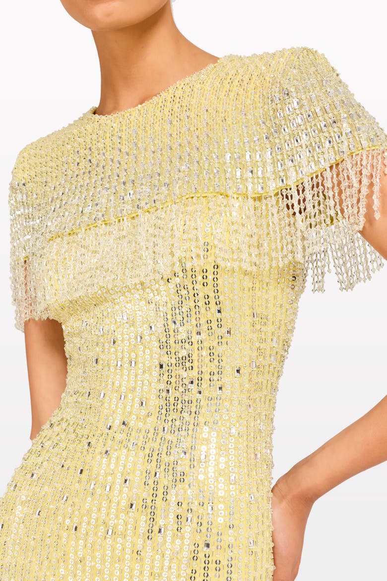 Swish Sequin-Embellished Beaded Mini Dress, Alternate, color, Mimosa