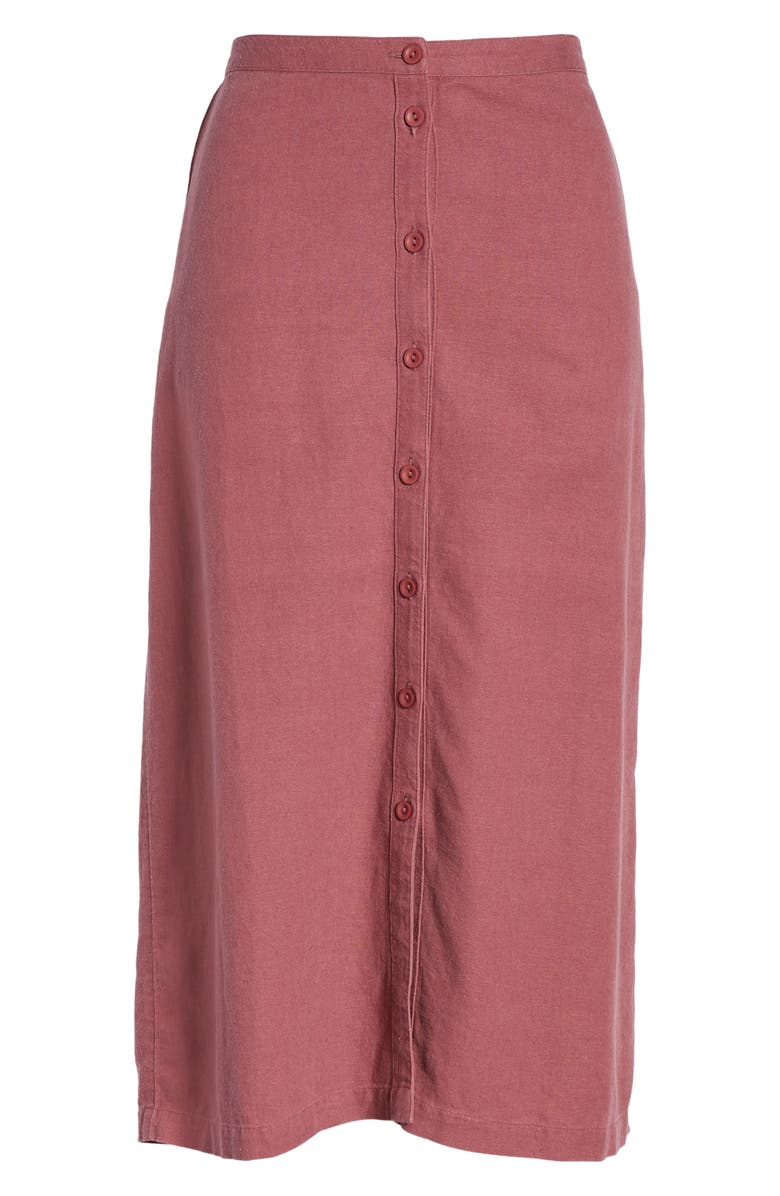 Treasure & Bond Button Front Linen Blend Midi Skirt, Alternate, color, 