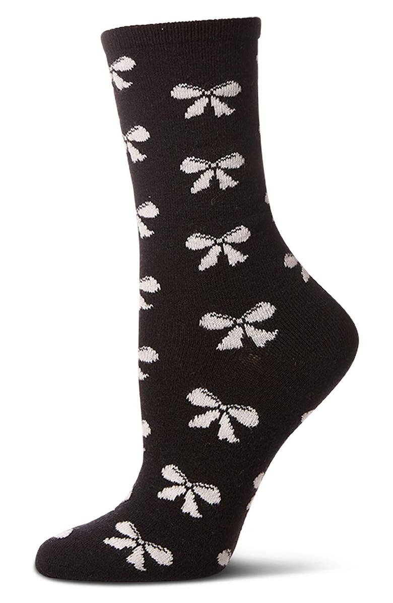 MeMoi Bow Crew Socks, Main, color, Black