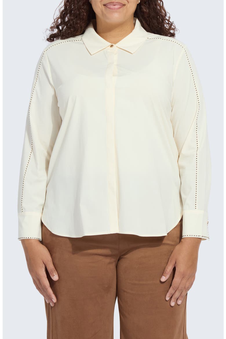 Rackel Embellished Button-Up Shirt, Main, color, MACADAMIA