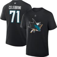 FANATICS Men's Fanatics Macklin Celebrini Black San Jose Sharks Authentic Stack Name & Number T-Shirt