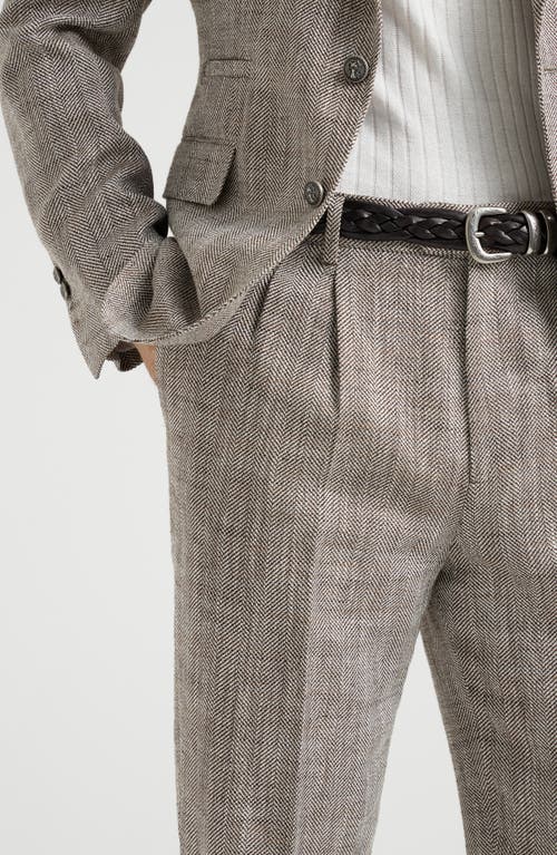 Brunello Cucinelli Straight Trousers With Belt Loops And Cuffed Hem In Brown