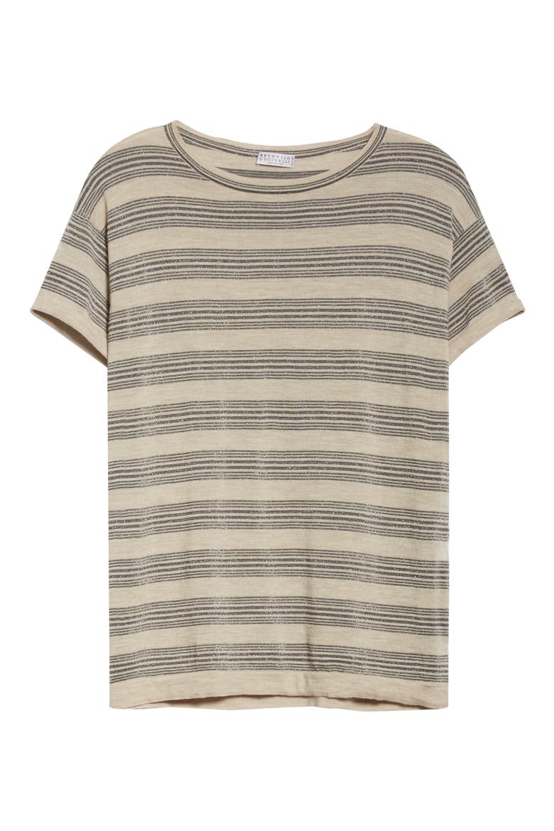 Metallic Stripe Wool & Cashmere Sweater Tee, Alternate, color, GRAIN