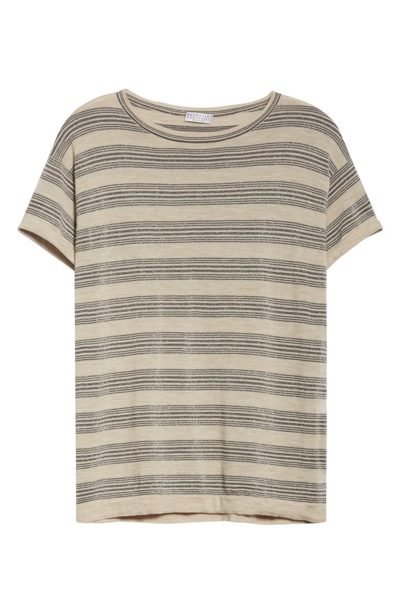 Brunello Cucinelli Metallic Stripe Wool & Cashmere Sweater Tee, Alternate, color,