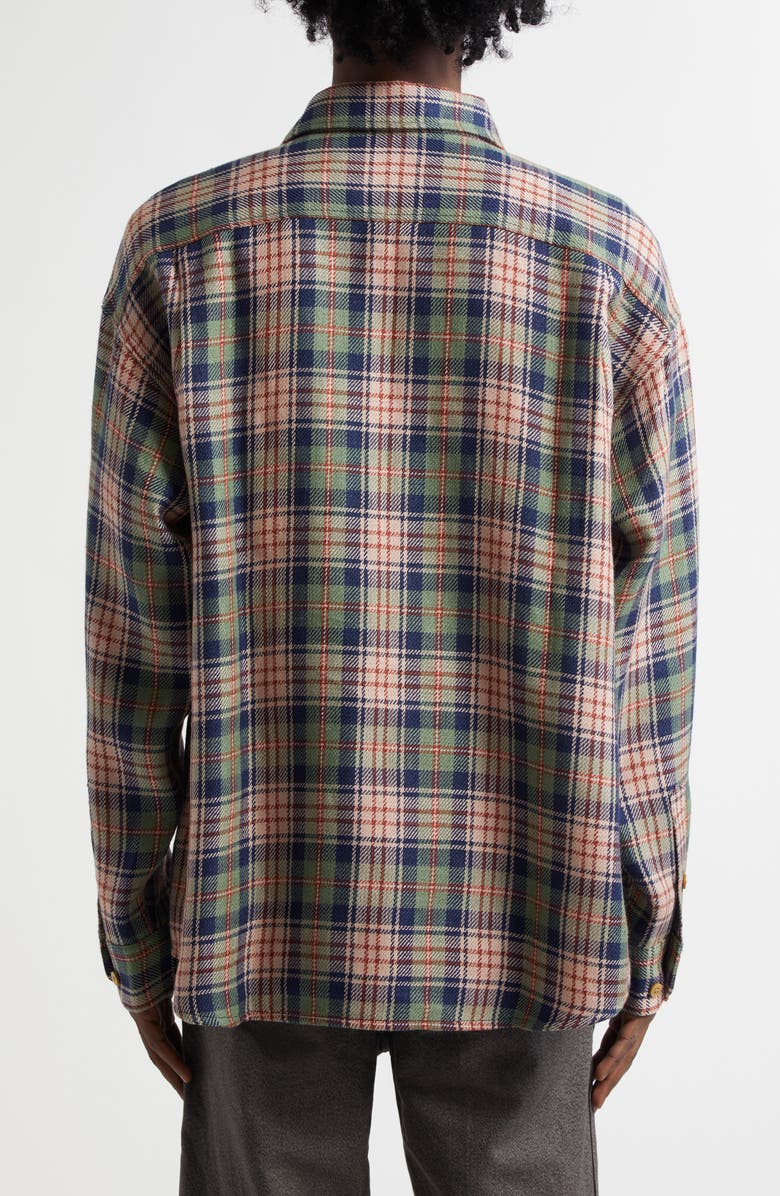 VISVIM Lumber Check Wool & Linen Button-Up Shirt, Alternate, color, Navy