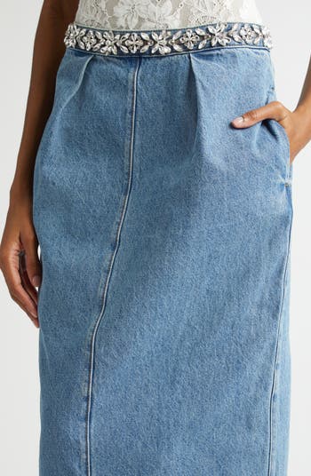 Zimmermann Crystal Embellished Denim Midi Skirt | Nordstrom