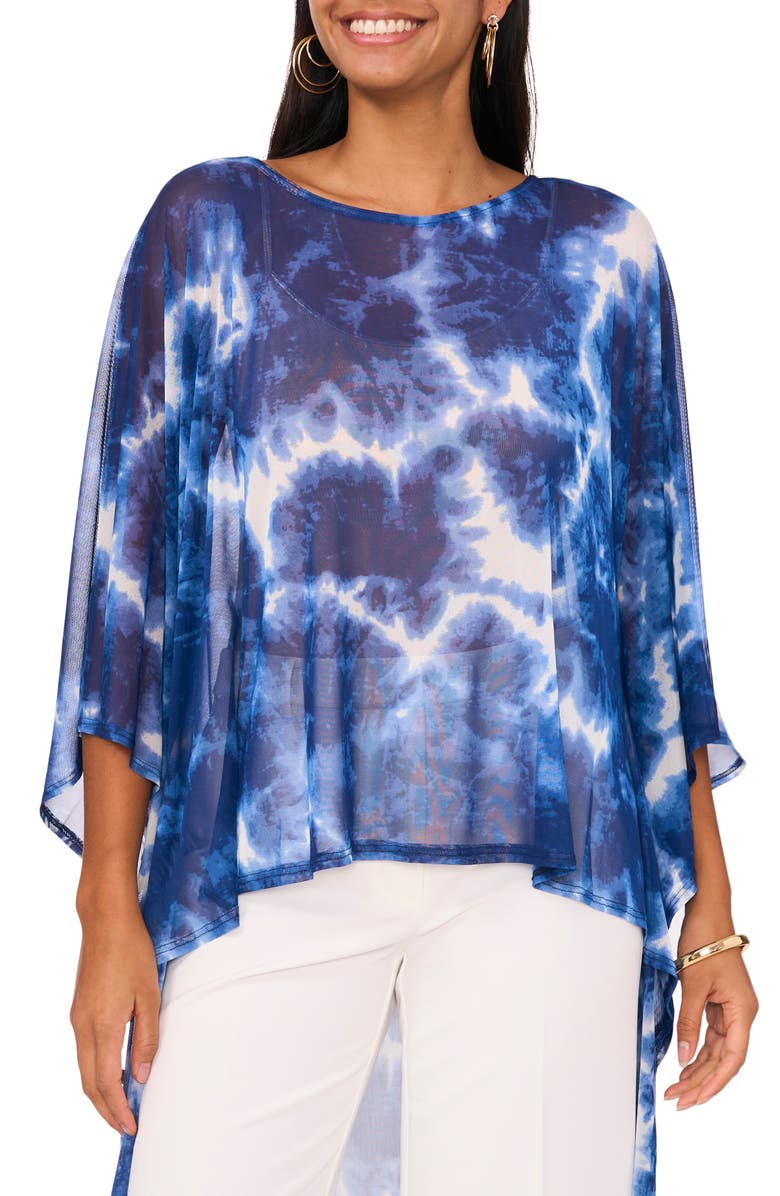 Chaus Tie Dye Elbow Sleeve Stretch High-Low Tunic, Alternate, color, Navy