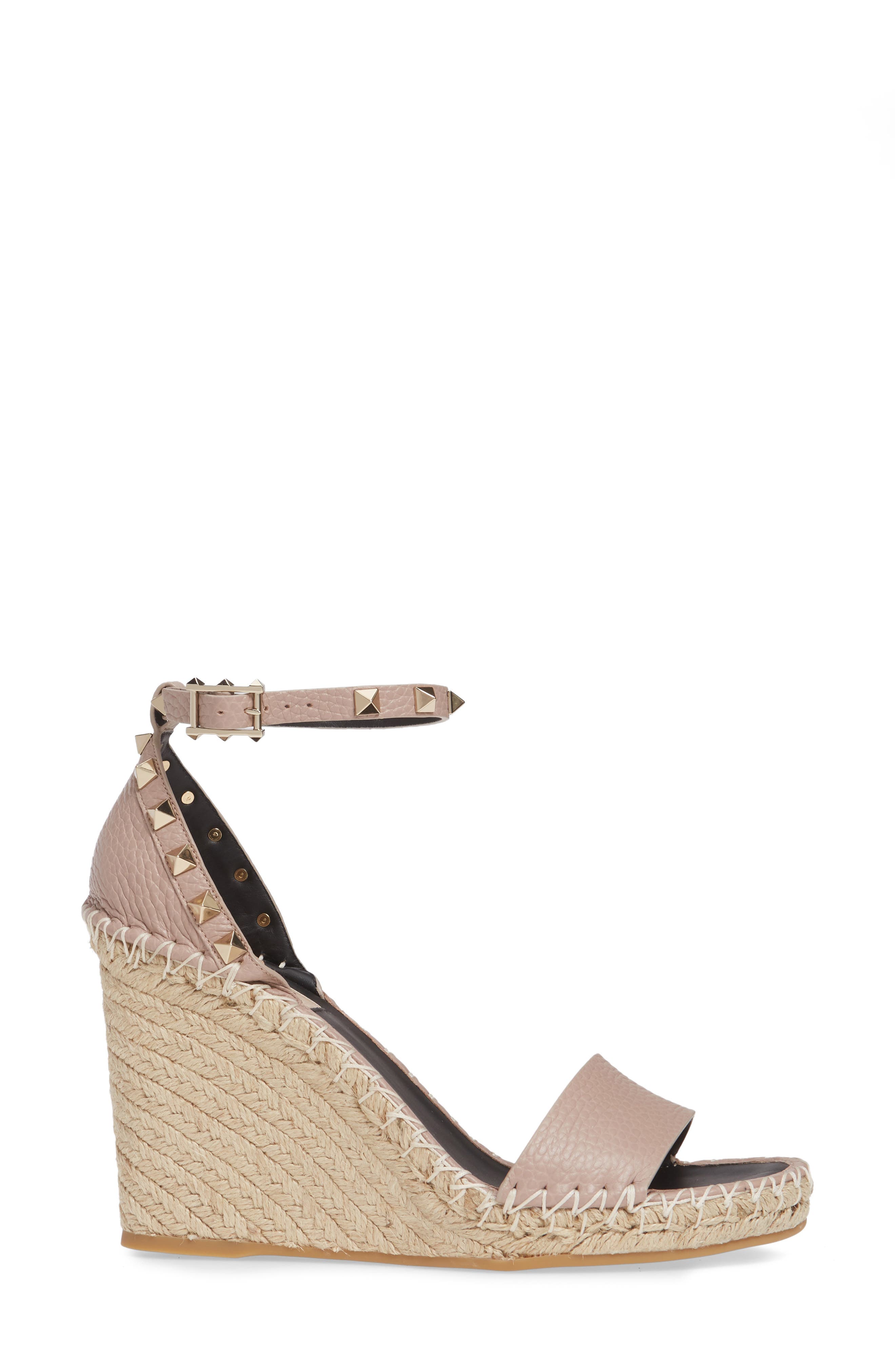 Valentino Garavani Rockstud Espadrille Wedge, Alternate, color, Poudre Leather