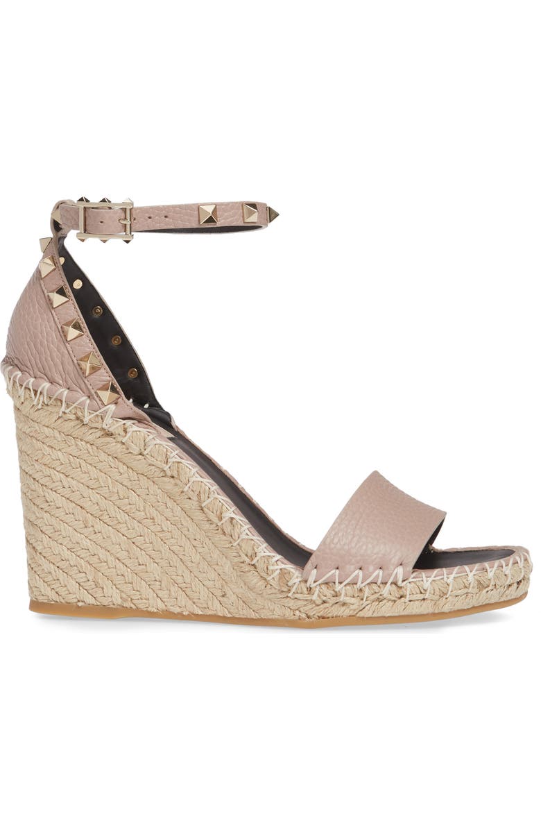 Valentino Garavani Rockstud Espadrille Wedge, Alternate, color, Poudre Leather