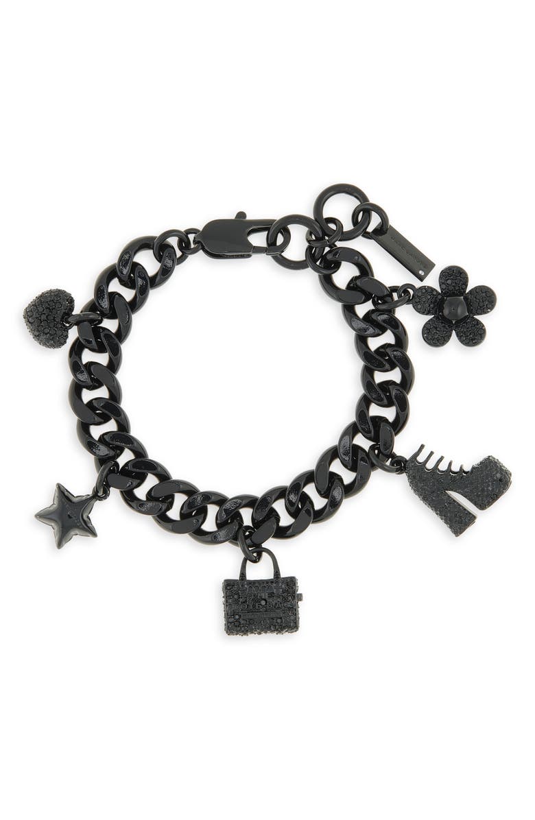 Marc Jacobs Mini Icon Pavé Charm Bracelet, Main, color, Black/ Crystal