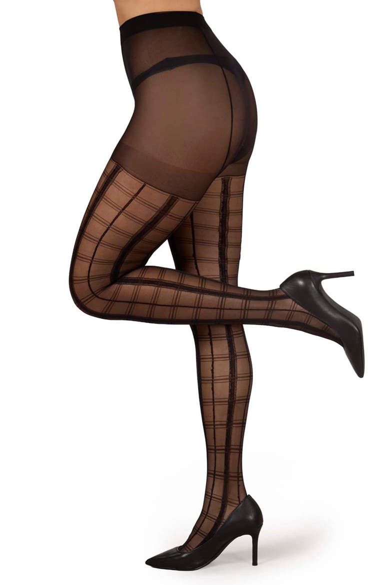 Plaid Sheer Tights, Main, color, BLACK