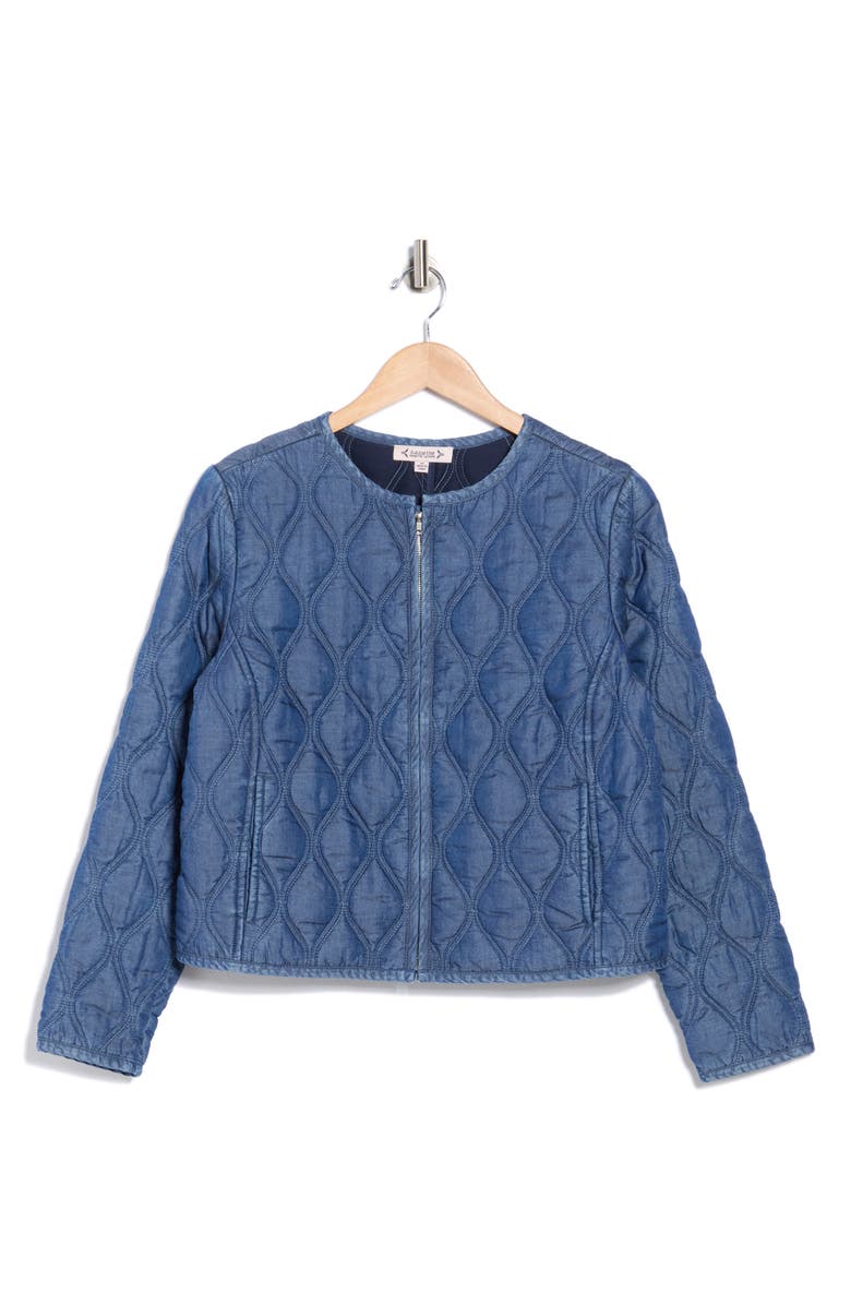 Nanette Lepore Full Zip Quilted Chambray Jacket, Alternate, color, Medium Wash/ Scroll