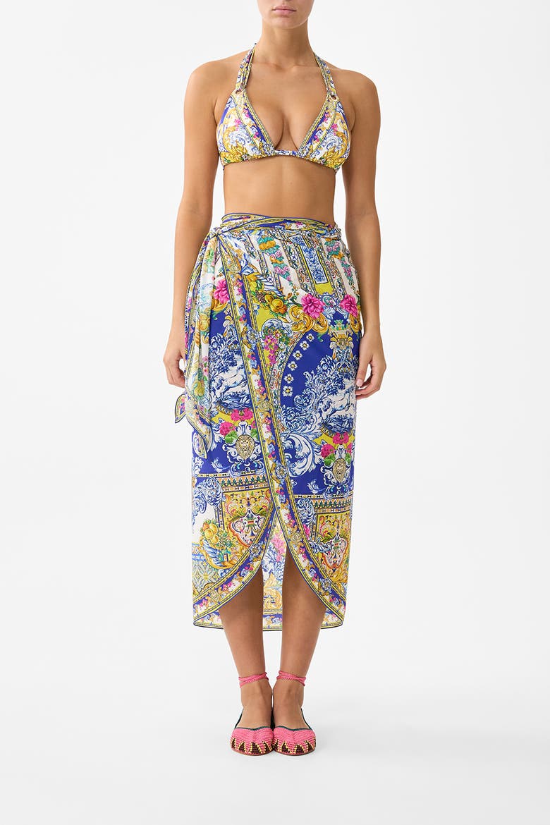 Eyelet Wrap Long Sarong W Tie Waist, Main, color, España Nirvana
