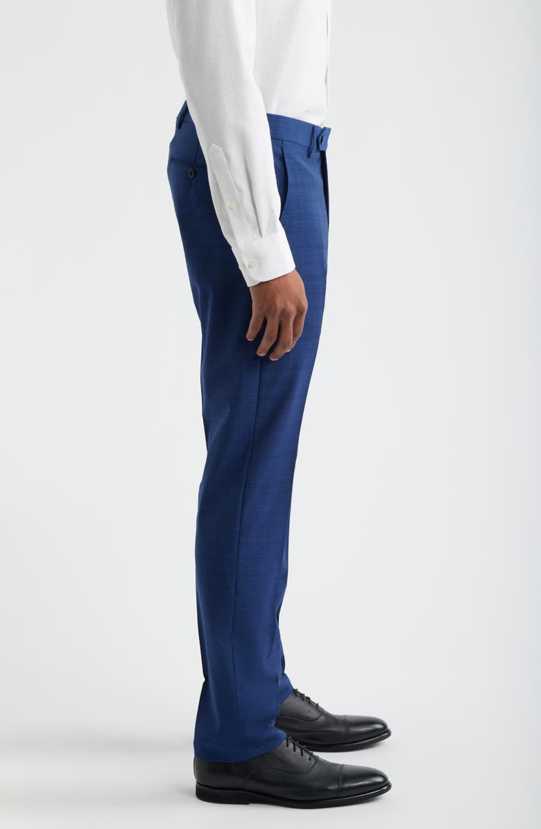 Zanella Noah Navy Glen Check Flat Front Wool & Cotton Dress Pants, Alternate, color, Navy