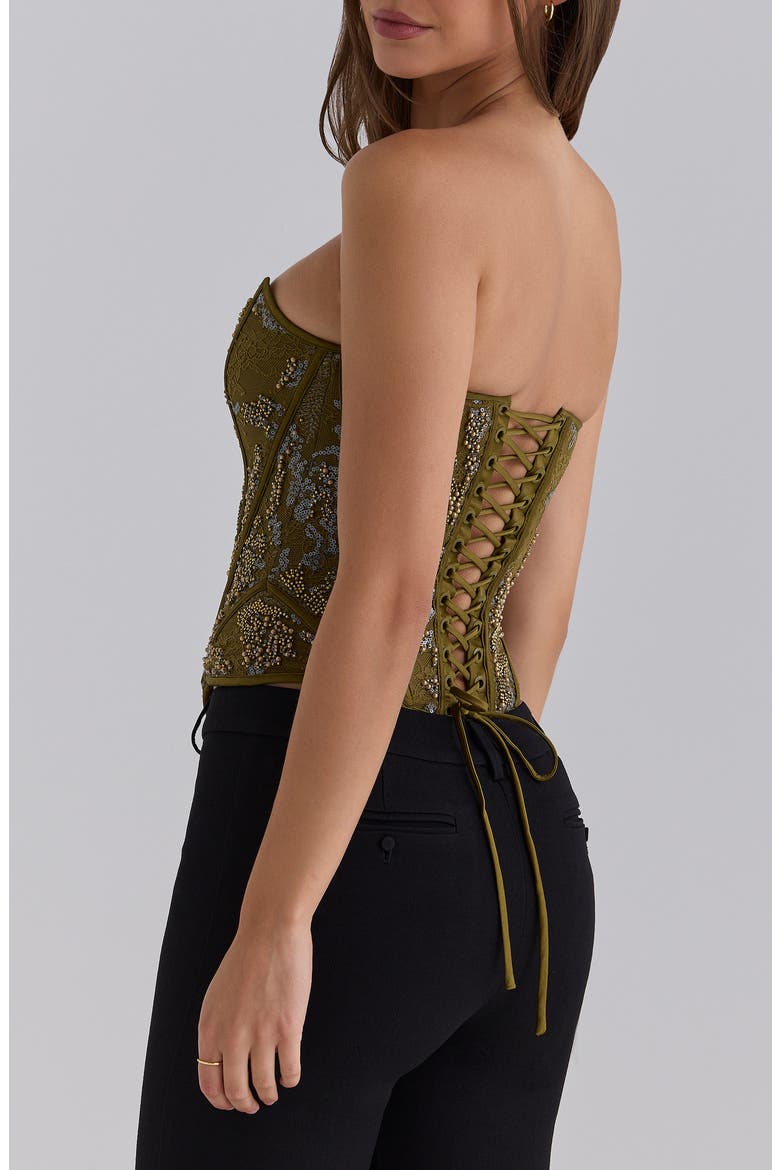 Calliope Embellished Lace Corset Top, Alternate, color, OLIVE