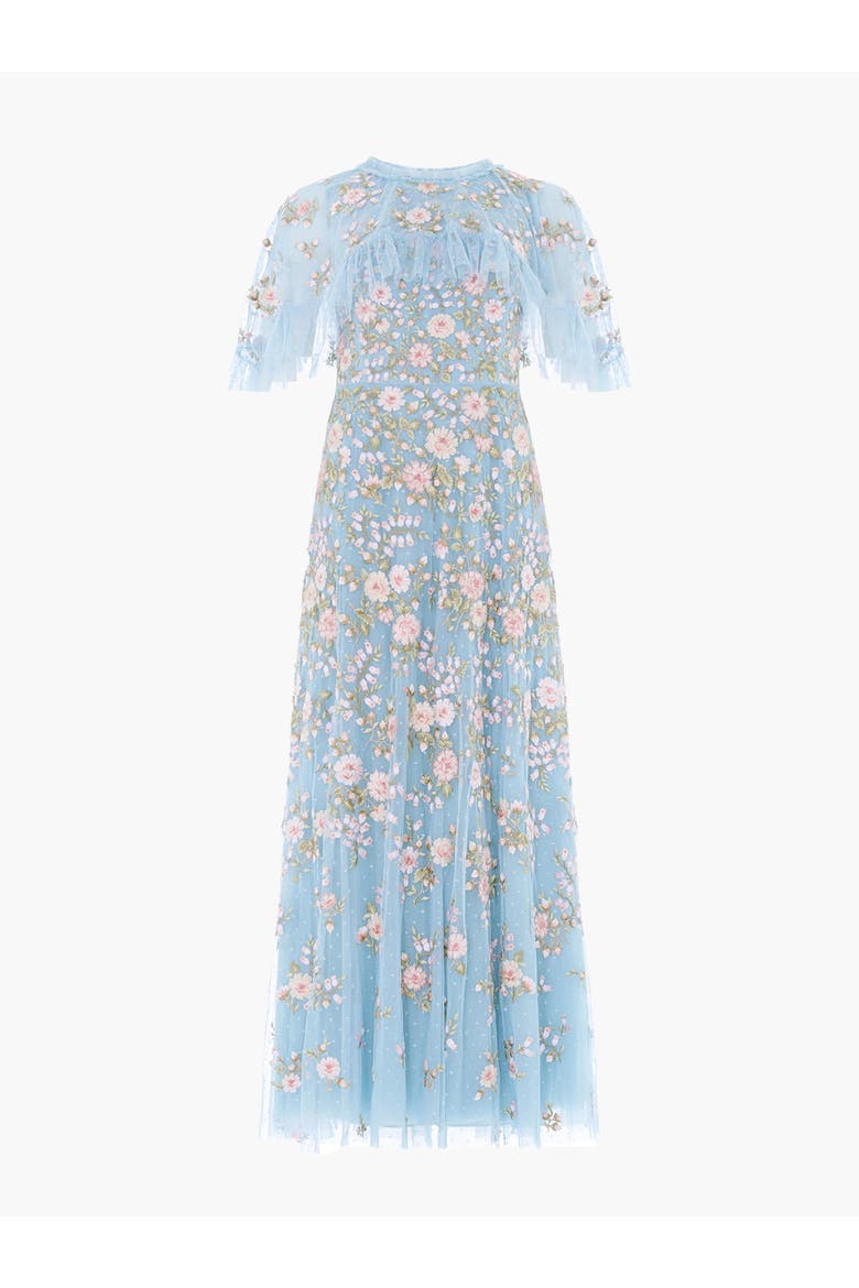Eden Rose Cape Ankle Gown, Alternate, color, Aqua/Multi