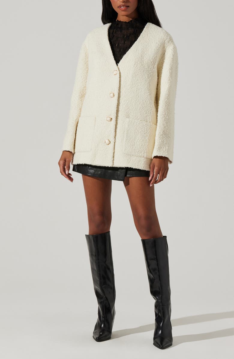 ASTR the Label Maidy Wool Blend Bouclé Knit Coat, Alternate, color, Cream