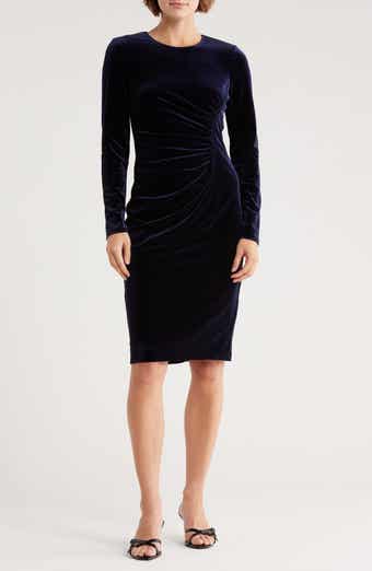 Eliza J Long Sleeve Ruched Velvet Midi Dress