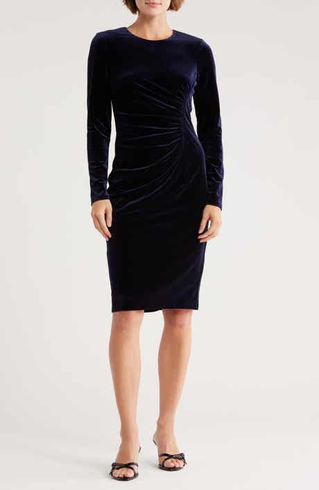 Eliza J Long Sleeve Ruched Velvet Midi Dress
