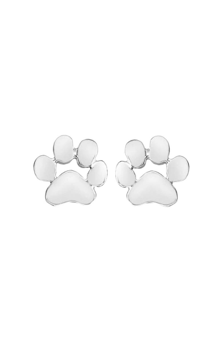 Hollywood Sensation GoldenPaw Paw Print Stud Earrings for Pet Lovers, Main, color, Silver