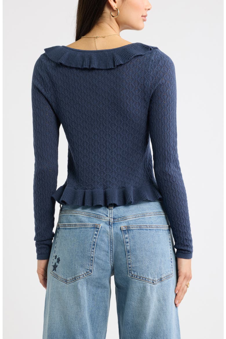 Ruffle Pointelle Cardigan, Alternate, color, NAVY INDIGO