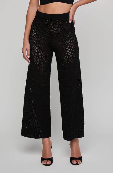 Gaelle Pointelle Knit Wide Leg Ankle Pants