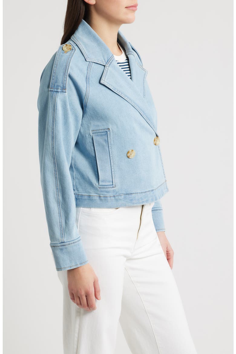 Double Breasted Denim Crop Trench Jacket, Alternate, color, VINTAGE WASH
