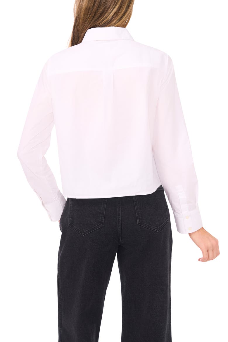 Velvet Bow Crop Cotton Button-Up Shirt, Alternate, color, ULTRA WHITE