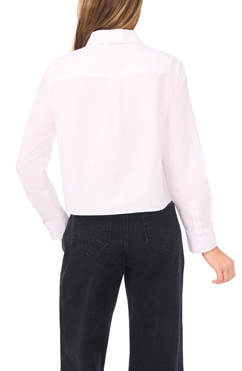CeCe Velvet Bow Crop Cotton Button-Up Shirt, Alternate, color, Ultra White