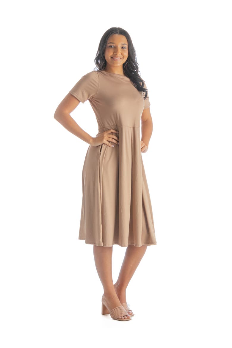 Midi Dress with Short Sleeves and Pocket Detail, Alternate, color, Taupe