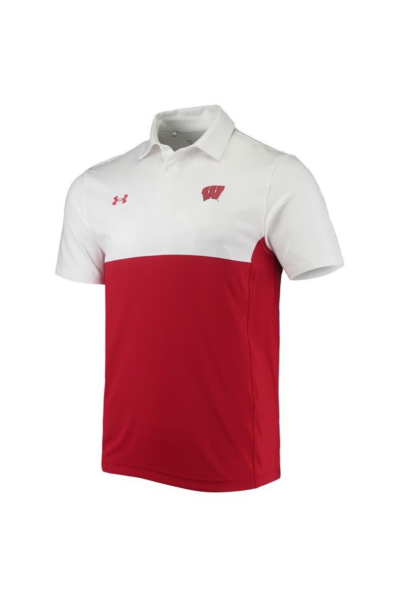 Men's Under Armour White/Red Wisconsin Badgers 2022 Blocked Coaches Performance Polo, Alternate, color, White