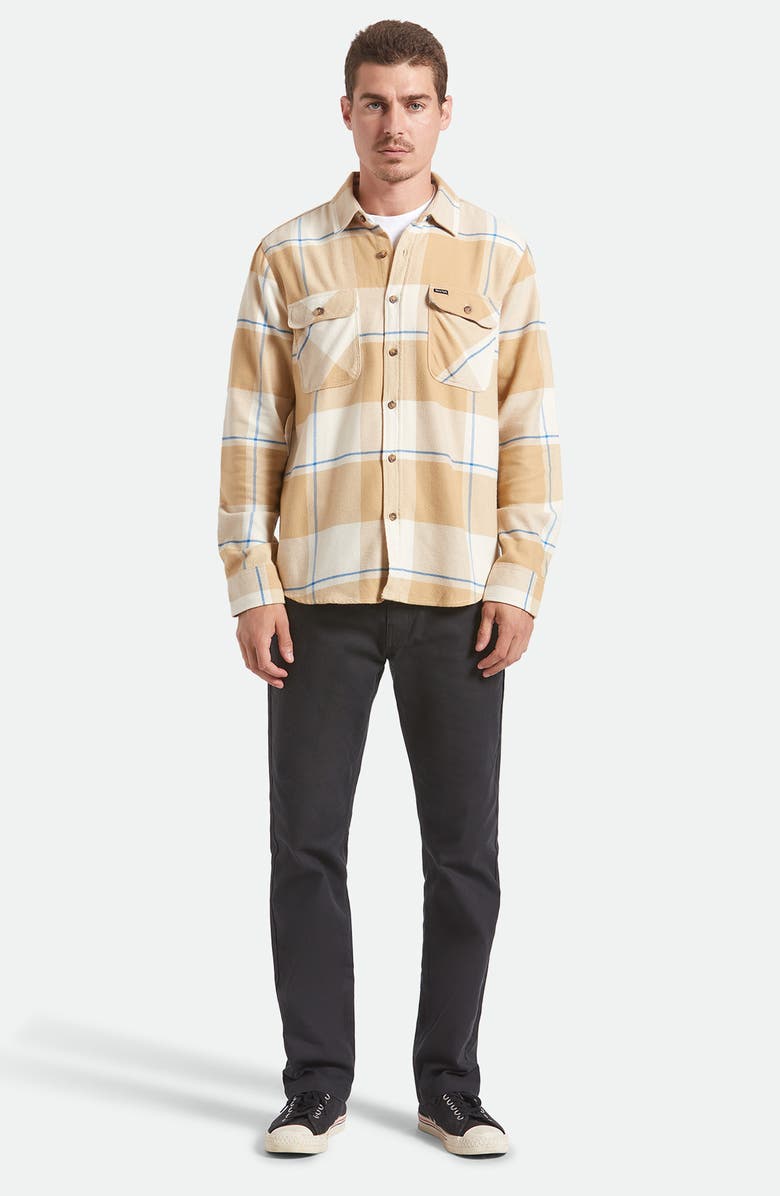 Brixton Bowery Plaid Flannel Button-Up Shirt, Alternate, color, Whitecap/ Sand/ Cyber Blue