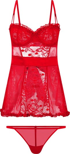 Underwire Lace Babydoll & G-String Set