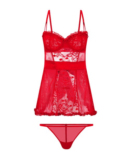 Adore Me Etty Women's Babydoll & G-string Set Lingerie In Dark Red