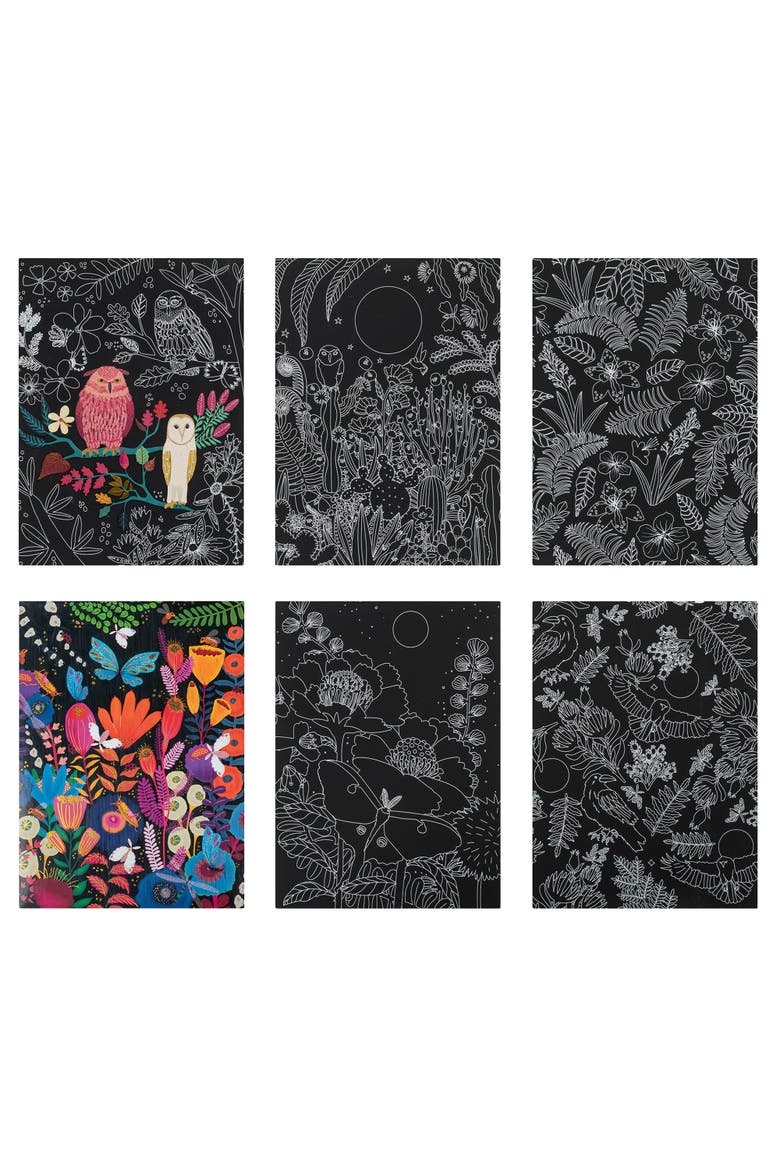 Scratch Art Paper Pad Owl & Moon 6 Designs, Alternate, color, Multicolored