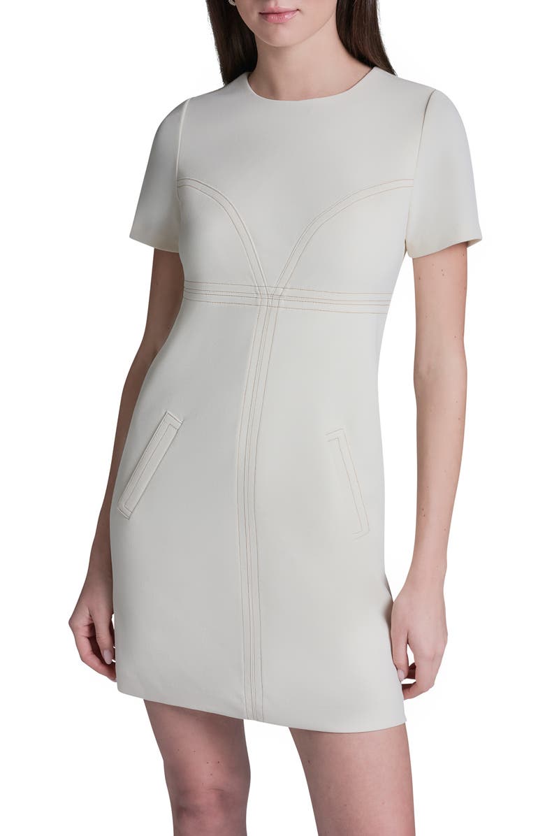 BCBG Topstitch Shift Minidress, Alternate, color, Ecru