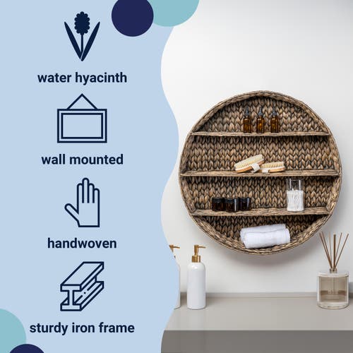 Happimess Annulus 3-shelf Circular Handwoven Hyacinth Wall Rack In Brown
