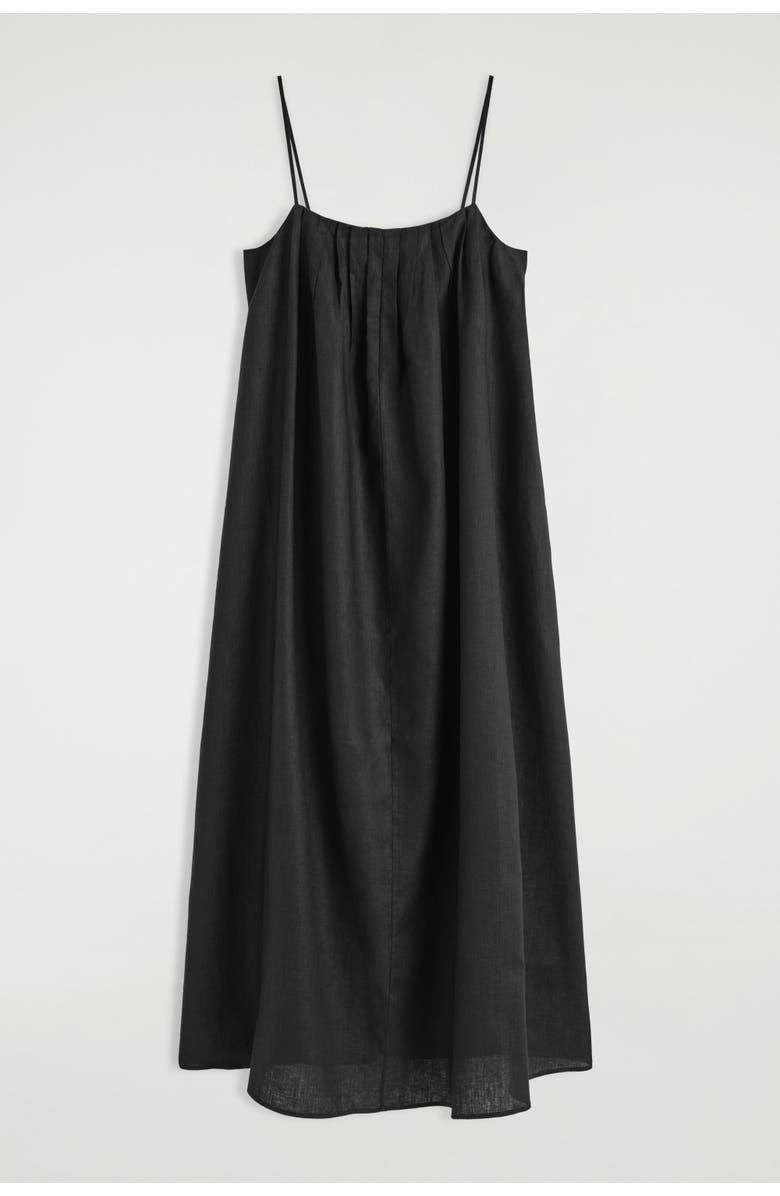 COS Pleated Linen Maxi Dress, Alternate, color, Black